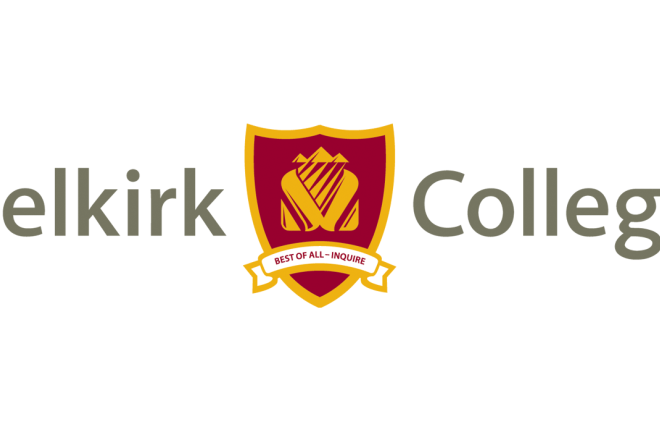 The Selkirk College logo with the shield in red and gold