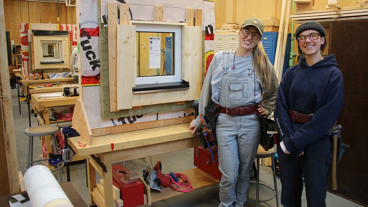 Carpentry foundaiton students with windows