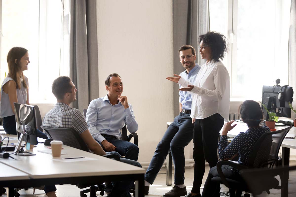 A woman presents to a group