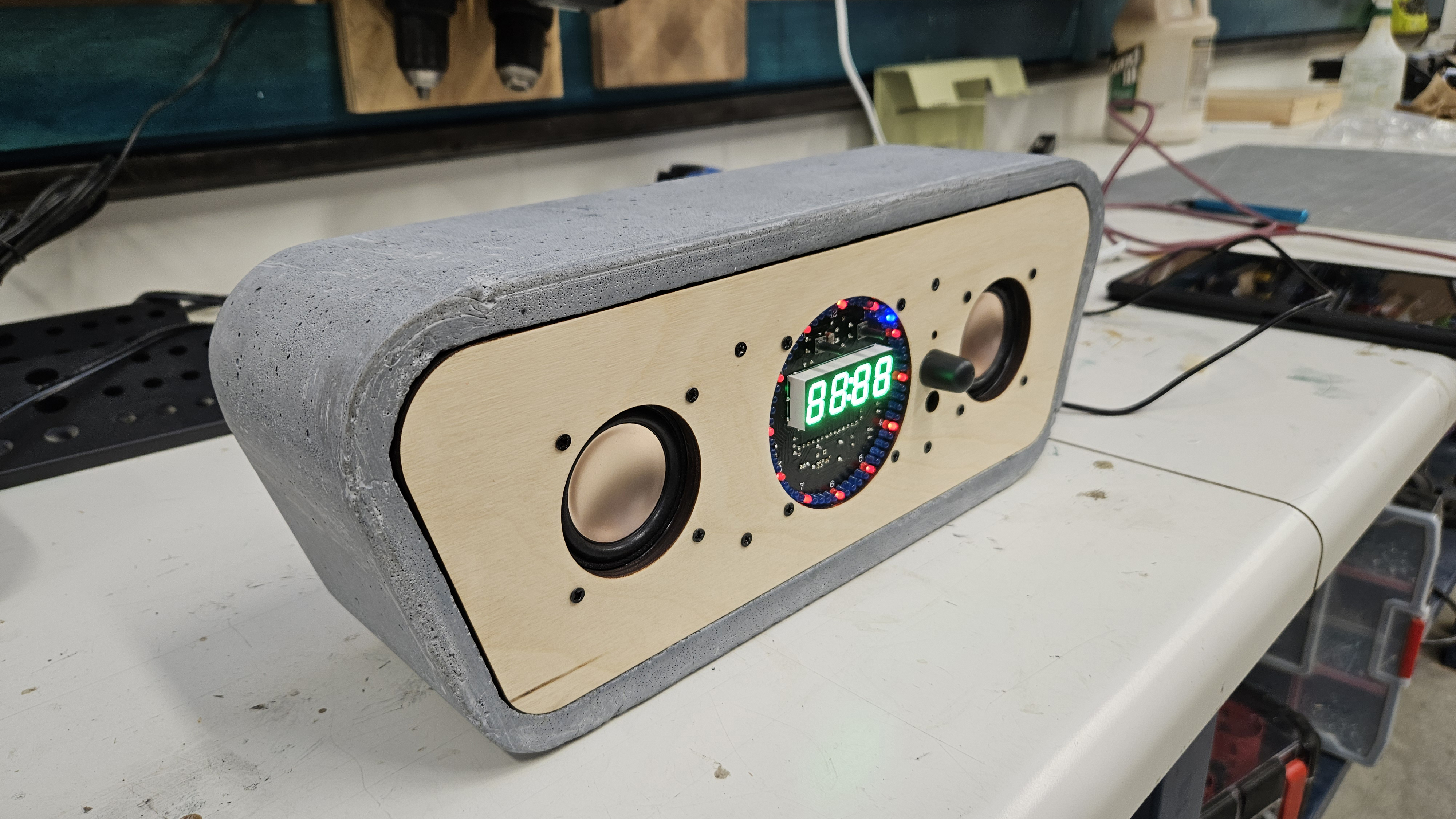 A clock with a concrete frame