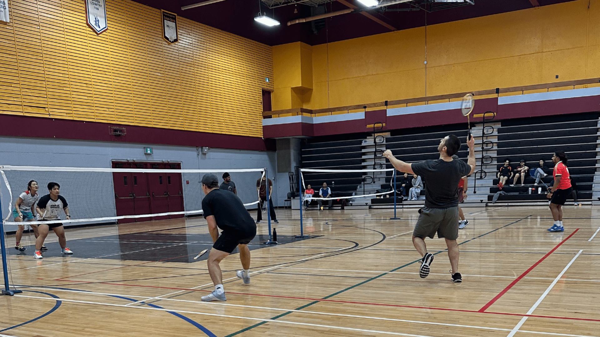 students playing badminton
