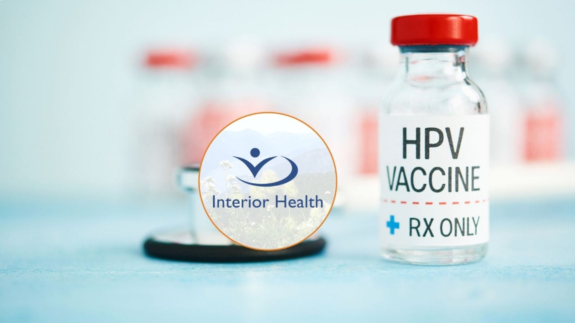 Vaccine sample bottle with Interior Health logo