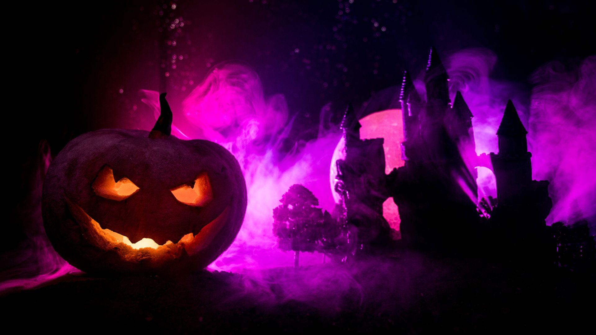 spooky haunted house with pumpkin