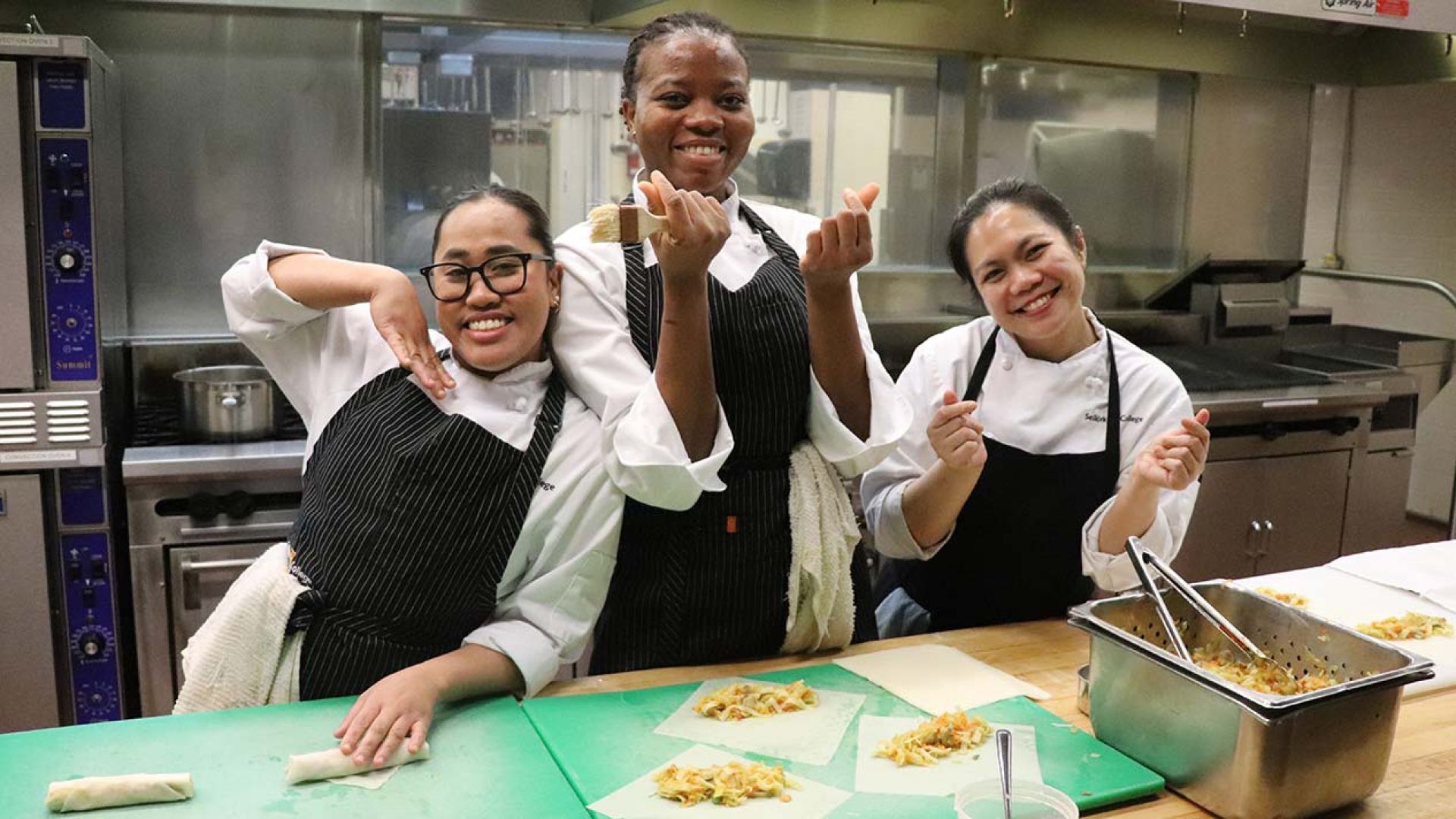 Cooking program students preparing the food