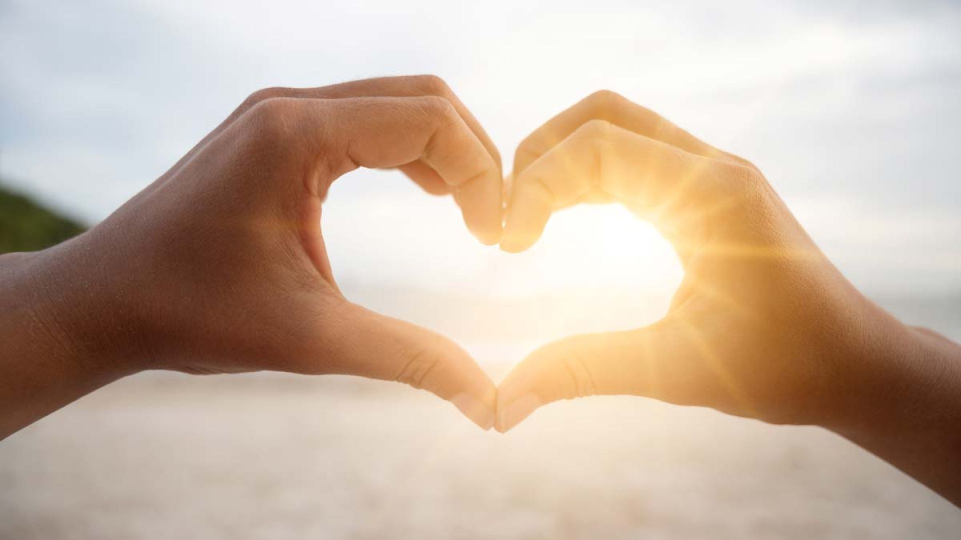 Two hands make a heart silhouette