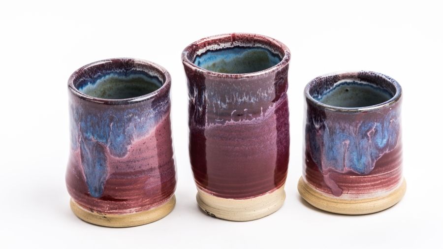 Three handmade ceramic mugs
