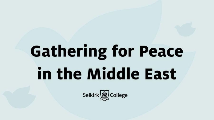 An image with a dove in the background and the words Gathering for Peace in the Middle East