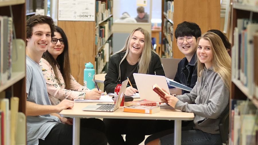 Students studying in the Castlegar Campus Library