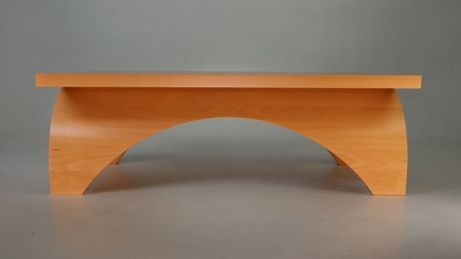A side view of a handmade table