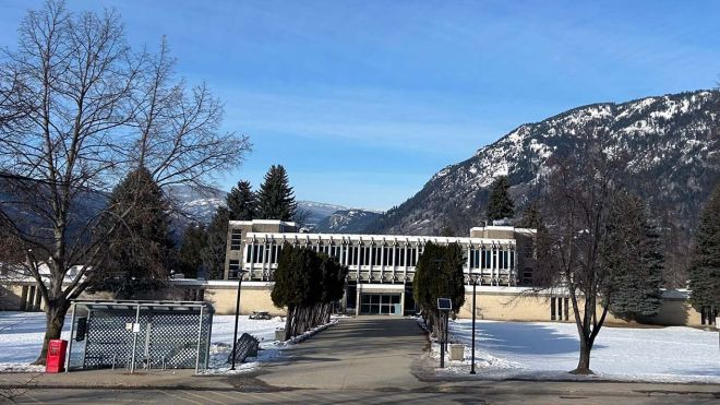 Selkirk College's Castlegar Campus on a sunny winter day