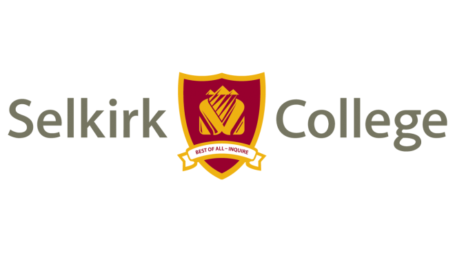 The Selkirk College logo with the shield in red and gold