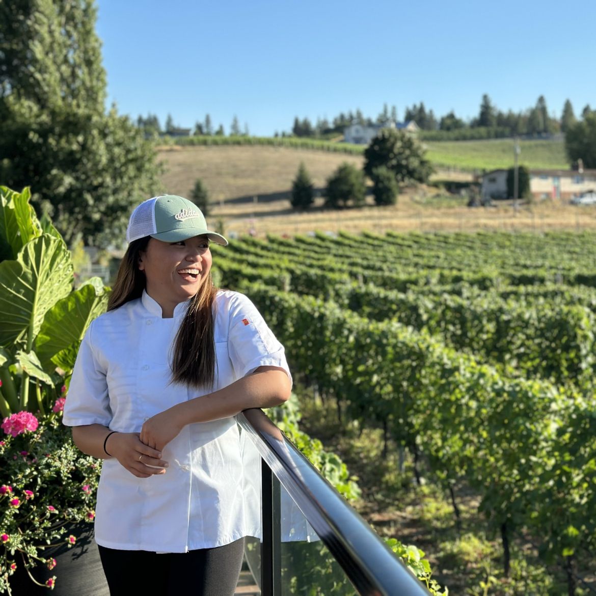 Student on work practicum in vineyard