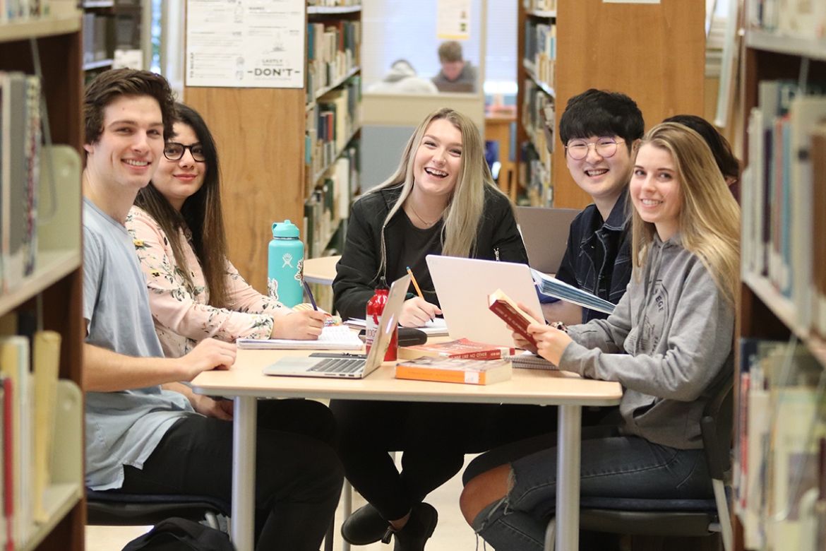 Students studying at the Castlegar Campus Library