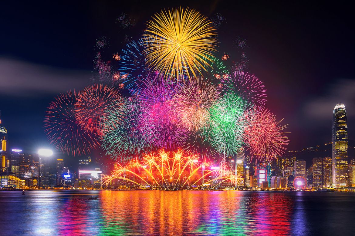Fireworks in China during the night