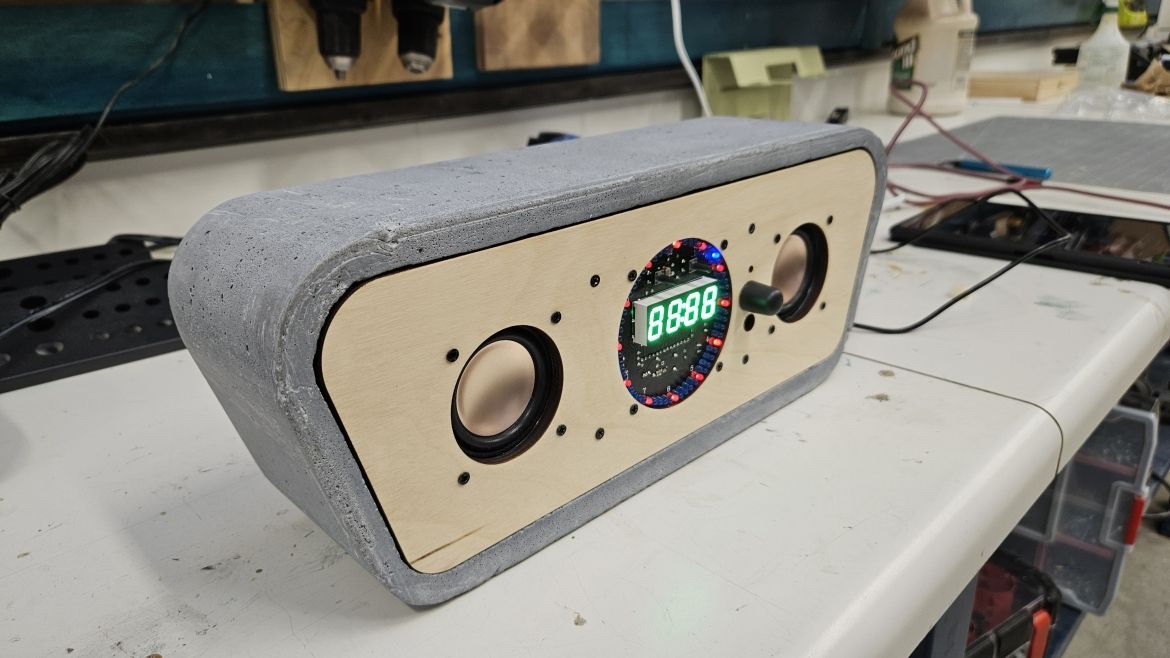 A clock with a concrete frame