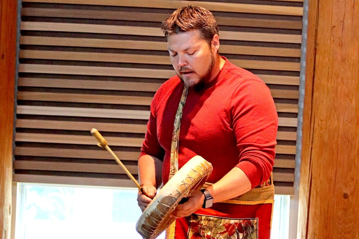 Man drumming in the Gathering Place