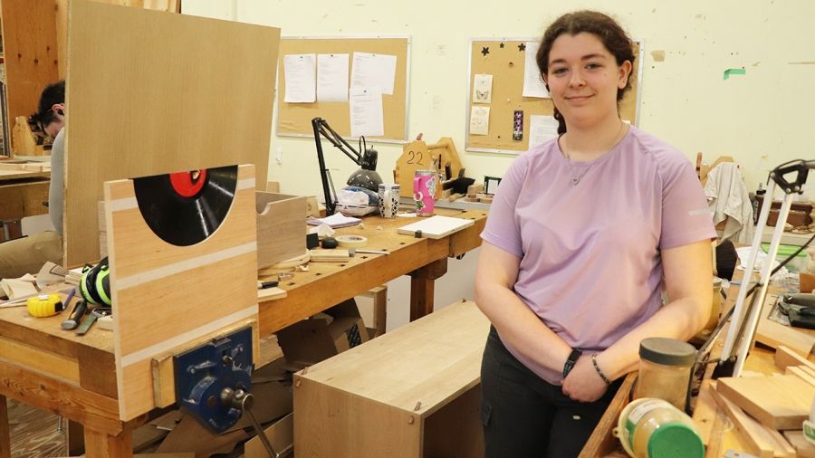 Fine Woodworking Program student Isabelle Keeling in the shop