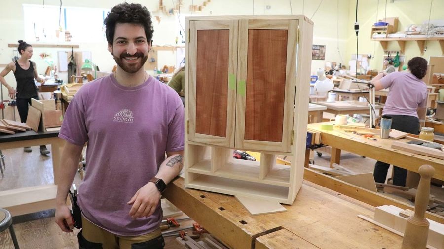 Fine Woodworking Program student Jake Aharoni in the shop
