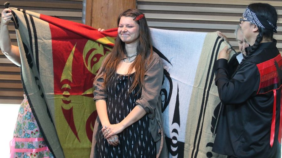 Blanket cermony with student at Indigenous grad ceremony