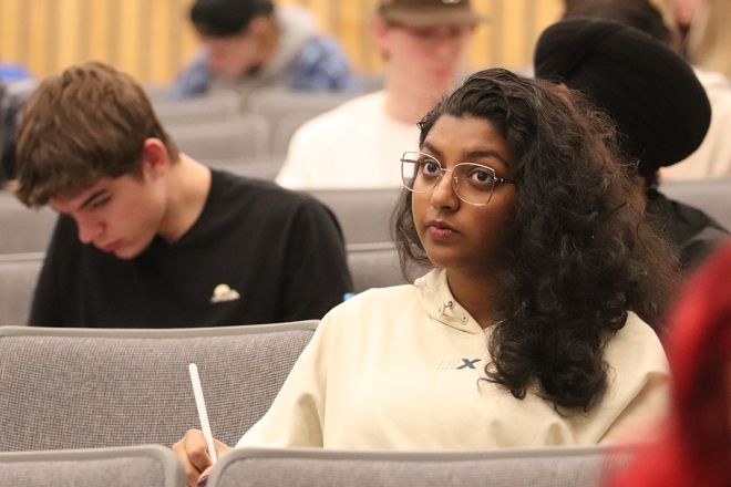 Student studying in classroom 