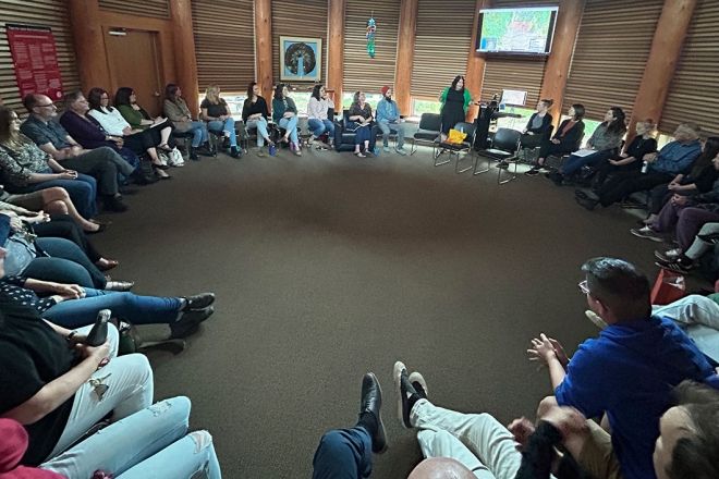 In mid-June, historian Laurie Arnold presented a workshop on the Sinixt at the Gathering Place on the Castlegar Campus.