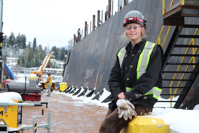 Welding Program alumna Yana Woods at the Kootenay Lake Ferry project site