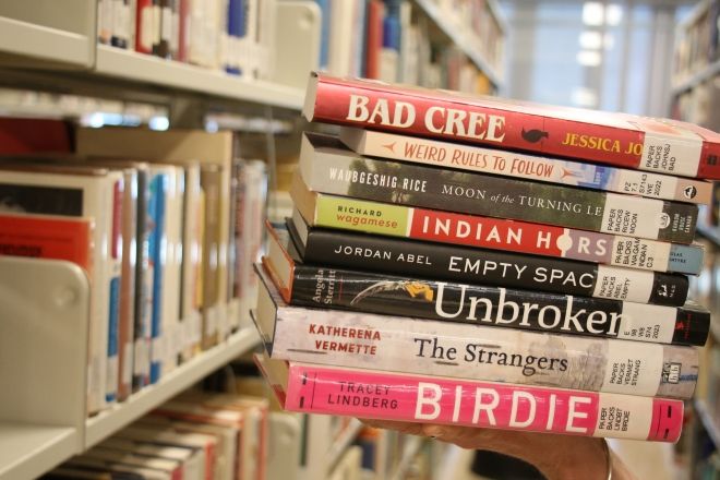 A stack of books in the library